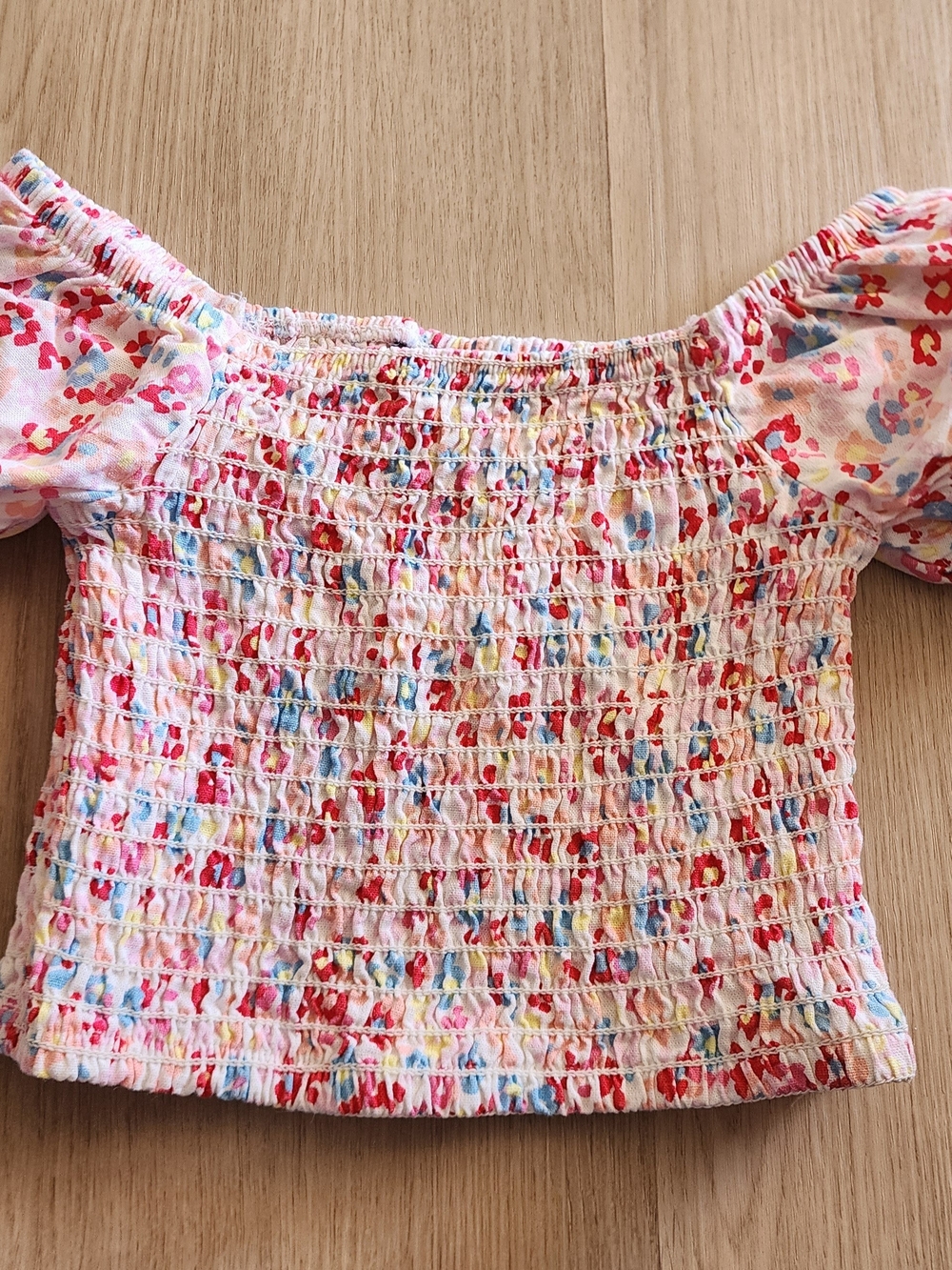 Vince Camuto Pink Floral Smocked Off-Shoulder Crop Top